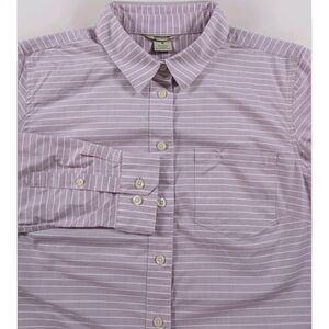 Duluth Trading Shirt Women's M Purple Stripe Wrinklefighter Button Up Pocket